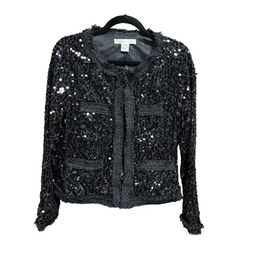 Sans Souci Women’s Black Sequin Boucle Jacket Size Medium NEW